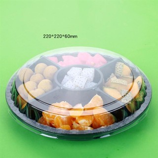 10PCS Disposable 5 Compartment Food Storage Containers Round Salad Fruits Box Disposable Food Storage with Lids