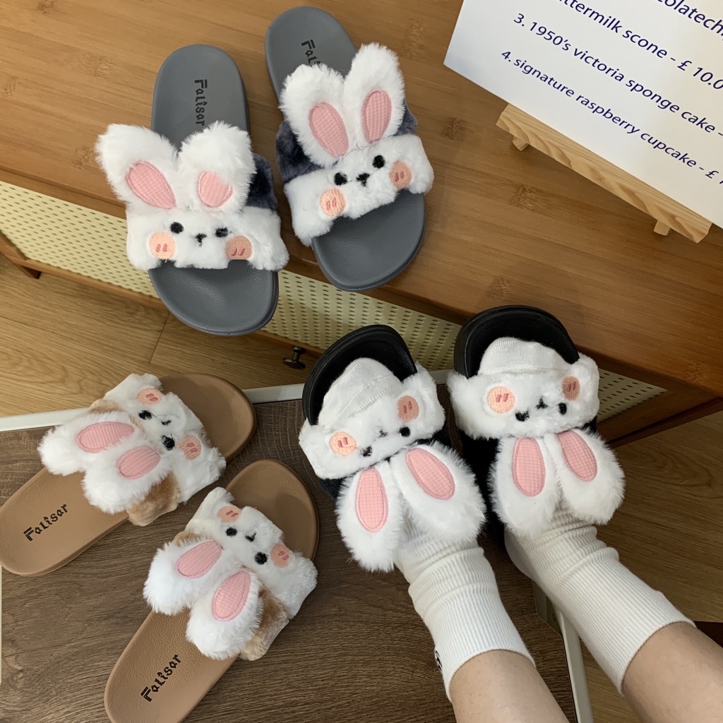 รองเท้าเเตะขนเฟอร์ กระต่ายน่ารัก เเบบสวมรุ่น1768-4