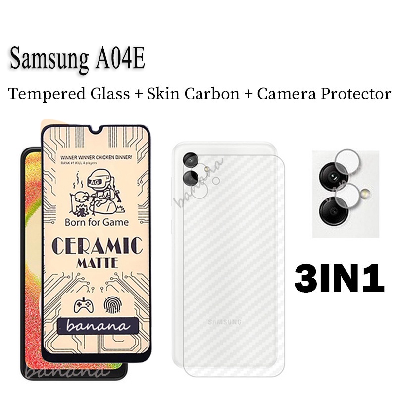 (3in1)Samsung A04 Frostedเซรามิคฟิล์มนุ่มสําหรับSamsung A04E A04SA 04 ฟิล์มด้านหลังเลนส์ป้องกันฟิล์ม