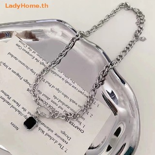 Ladyhome สร้อยคอโซ่โลหะ จี้อัญมณี สีดํา คุณภาพสูง เครื่องประดับ สําหรับผู้หญิง