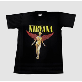 HN HN เสื้อยืด NIRVANA สีดำ รูปนางฟ้า‼️ [มีสินค้าพร้อมจัดส่ง] เสื้อยืดคอกลม พร้อมส่ง เสื้อยืดคอกลมผ้าฝ้าย