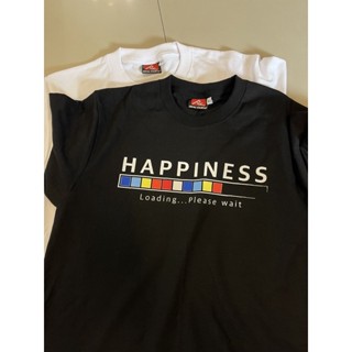 RC เสื้อยืดแขนสั้นพิมพ์ลาย HAPPINESS🌈 สีขาว สีดำ ผ้าเนื้อนุ่ม ใส่สบาย คอไม่ย้วย