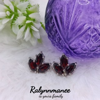 BA6418 ต่างหูพลอยโกเมนแท้ ( Garnet ) ตัวเรือนเงินแท้ 925 ชุบทองคำขาว