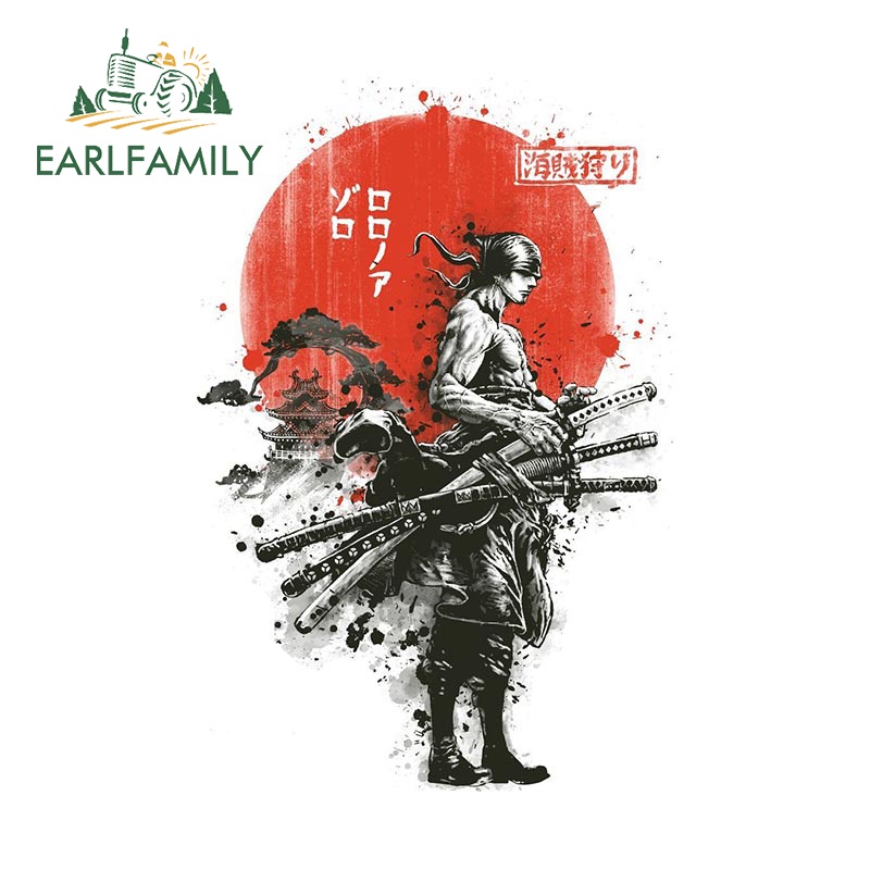 Earlfamily สติกเกอร์ไวนิล กันน้ํา ลาย Zoro one piece JDM SUV RV ขนาด 13 ซม. x 8.7 ซม. สําหรับตกแต่งรถยนต์