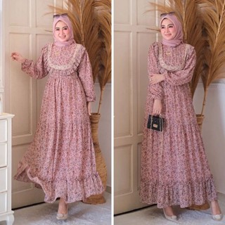 Sakura DRESS BO (M L XL XXL) Get Womens GAMIS (ไม่รวม HIJAB) ชุดเดรสแขนยาว ลายดอกไม้ สีม่วง หรูหรา แฟชั่นสําหรับผู้หญิง