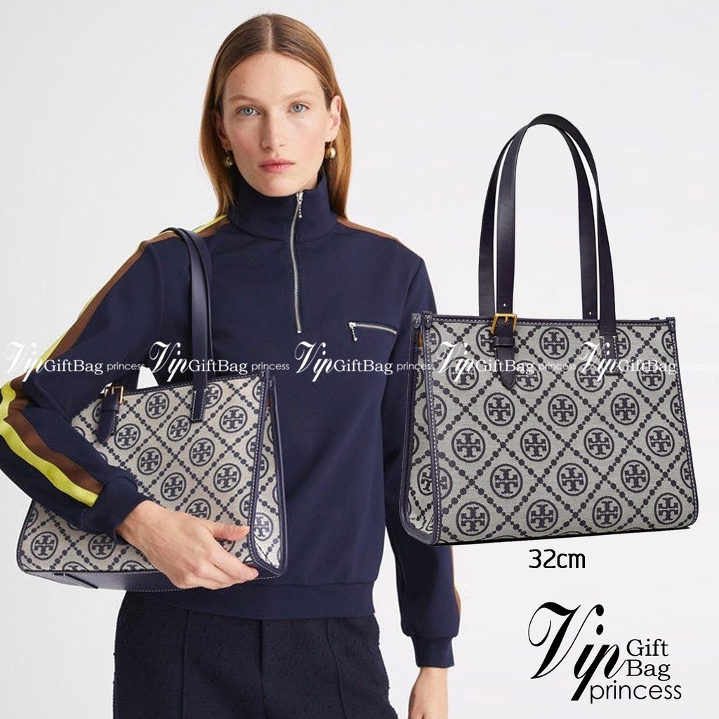 Tory Burch Small T Monogram Tote / TORY BURCH Shopper Tote Bag 32cm ใบใหญ่ กระเป๋าทรงโท้ท Square Tote ตกแต่งขอบ