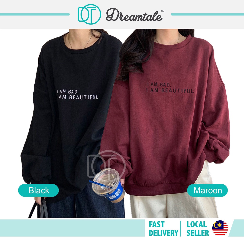 Dreamtale เสื้อสตรีแขนยาว Baggy เสื้อยืดขนาดใหญ่รอบคอตัวอักษรพิมพ์เสื้อ Baju Wanita WCO156