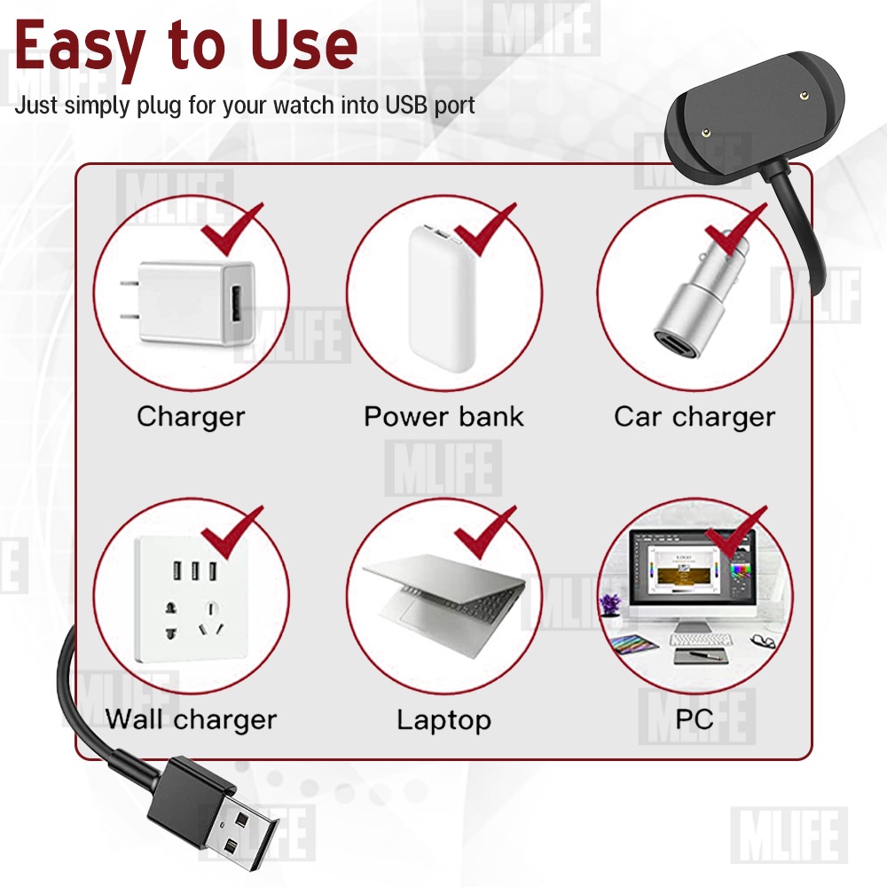 Mlife - สายชาร์ท Amazfit GTS 4 3 / GTR 4 3 / 4 3 Pro T-Rex 2 สายชาร์จ เคส สายนาฬิกา ฟิล์มกันรอย Magnetic Charging Cable - รูปที่ 3