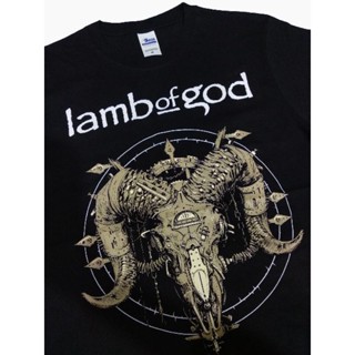 เสื้อยืด พรีเมี่ยม พิมพ์ลาย lamb of god Skull horn log kaos band lamb of god walk with me