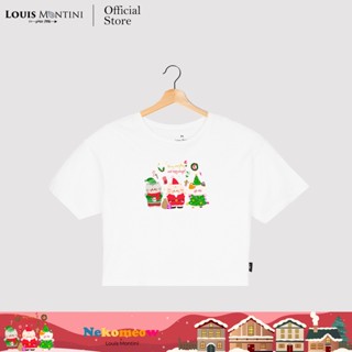 Louis Montini (Nekomeow) เสื้อครอปผู้หญิง 100% Cotton Women Crop tops (Christmas Meow Ver.1) LMTS20