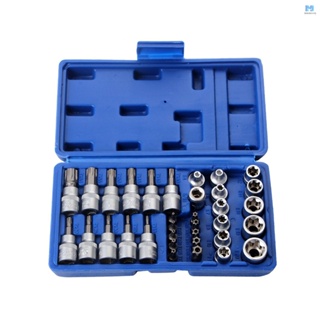 ชุดดอกสว่าน E-torx ตัวผู้ ตัวเมีย 3/8 นิ้ว 5/16 นิ้ว พร้อมกล่องเก็บ 34 ชิ้น