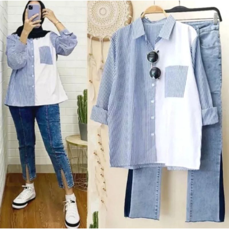 KEMEJA INVINOV เสื้อเชิ้ตผู้หญิงแขนยาว วัสดุ Karun