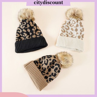 &lt;citydiscount&gt; หมวกบีนนี่ ผ้าถัก ป้องกันหู ลายเสือดาว แฟชั่นฤดูใบไม้ร่วง ฤดูหนาว สําหรับขี่จักรยาน