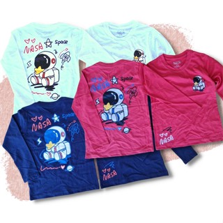 เสื้อยืดเด็กชาย แขนยาว สกรีนลายอวกาศ  ผ้าคอลตอล 3 สี