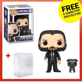 Funko POP! ของเล่นฟิกเกอร์ John Wick John in Black Suit with Dog 580 พร้อมตัวป้องกัน