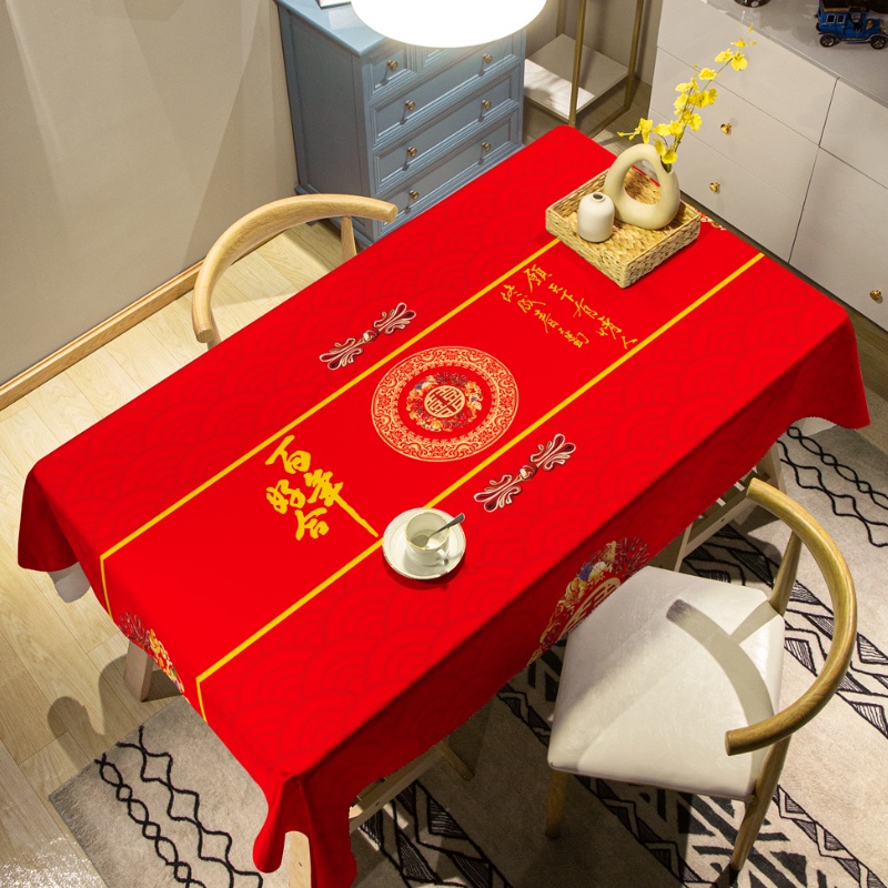 ผ้าปูโต๊ะ กันน้ํา สีแดง สําหรับงานแต่งงาน เทศกาลตรุษจีน