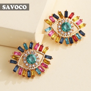 Savoco ต่างหูติดหู คริสตัล พลอยเทียม รูปดวงตาปีศาจ ขนาดใหญ่ สไตล์วินเทจ เครื่องประดับแฟชั่น สําหรับผู้หญิง Y2K SE005