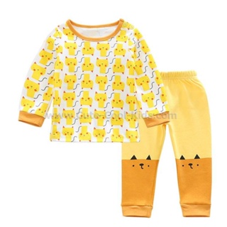 L-PJG-587 ชุดนอนเด็กแนว slim สีเหลือง ลายจิ้งจอก Size-120 (5-6Y)