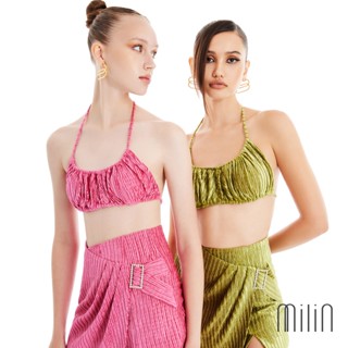 [MILIN] Lusty Top Ruched with string tie velvet bra top เสื้อสายเดี่ยวกำมะหยี่แต่งรูดแบบผูกได้