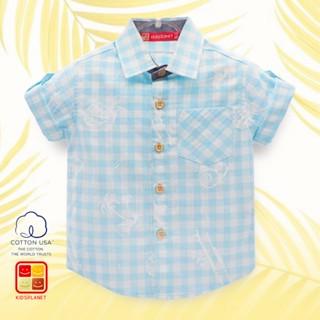 เสื้อเชิ้ตแขนสั้นเด็ก เสื้อเชิ้ตเด็กผู้ชาย ลายตาราง ผ้าฝ้าย1…