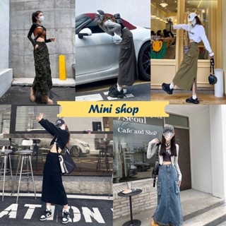 Mini shop🌸พร้อมส่ง🌸(822) กระโปรงยีนส์เอวสูง ทรงยาว วินเทจ ใส่แล้วเท่ใส่สบายมาก-NZ