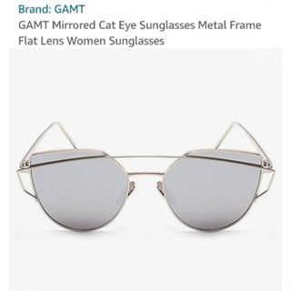 แว่นกันแดด GAMT Mirrored Cat Eye Sunglasses Metal Frame Flat Lens Unisex 58mm.