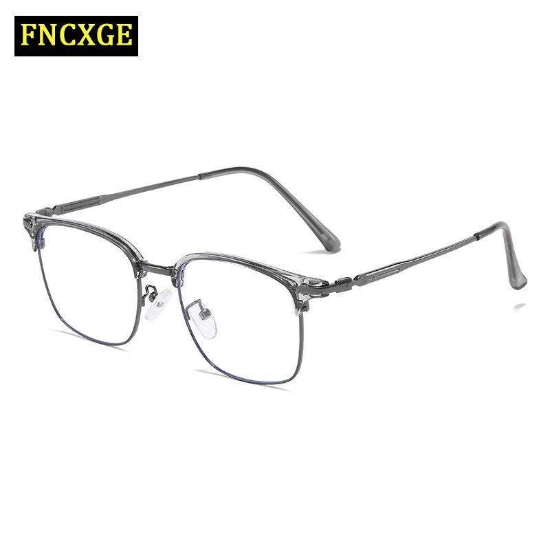 Fncxge 0.0 ถึง -6.0 สายตาสั้น แว่นตาผู้ชาย ผู้หญิง แฟชั่นสไตล์เกาหลี โลหะ สี่เหลี่ยม แว่นตากรองแสงสีฟ้า