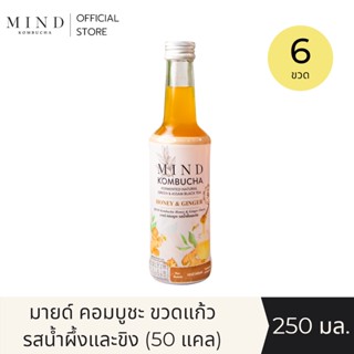 "MIND Kombucha" (Official) | มายด์ คอมบูชะ ขวดแก้วพร้อมดื่ม รสน้ำผึ้งและขิง [6 ขวด] ขนาด 250 มล. (50 แคล)