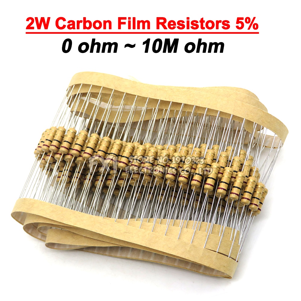 20PCS 2W ตัวต้านทานฟิล์มคาร์บอน 5% 20R ~ 2.7K 20R 30R 47R 75R 100R 150R 200R 300R 470R 750R 1K 2K 2.