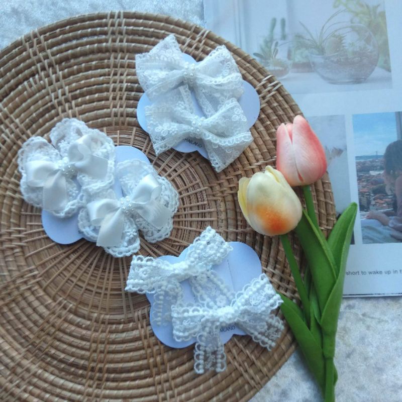 โบว์ติดผมเด็ก ยางรัดผม กิ๊บโบว์ติดผมผ้าลูกไม้