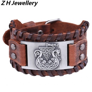 [Z H Jewelry] สร้อยข้อมือหนัง สเตนเลส สไตล์ฮิปฮอป ร็อค เรโทร เครื่องประดับแฟชั่น สําหรับผู้ชาย