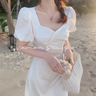 S เดรสสั้นขาว ผ้ายืด พร้อมส่งจากชลบุรี