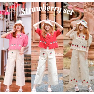 พร้อมส่ง✨Strawberry set ชุดเซ็ตพื้นเมือง ผ้าฝ้าย งานปัก 🍓