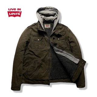 LEVIS Hooded Olive Brown Jacket รอบอก 50”