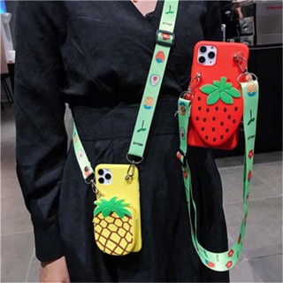 For Vivo S12 V23 Pro V23E Y15S Y15A Cartoon Soft TPU Coin Back Cover Cute 3D Strawberry Pineapple Avocado Wallet Bags Phone Case With Lanyard
