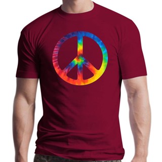 summer Mens Tie Dye Peace Symbol Cnd S-X T shirt Mens Short-Sleeved Round Neck 100% Cotton Casual Loose Fashion Printed