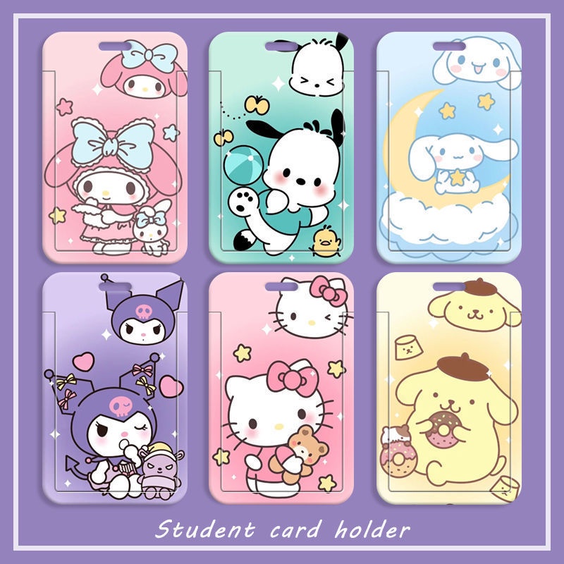 SANRIO ที่ใส่บัตรสไลด์การ์ตูน ฝาครอบป้องกันบัตรนักเรียน/บัตรอาหาร/รถบัส ที่ยึดบัตรเครดิต/บัตรธนาคาร