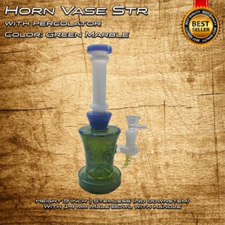 Horn Vase Beaker 9 Inch Dab Rig Green Marble/Blue Marble