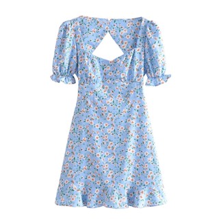 [𝗣𝗥𝗘-𝗢𝗥𝗗𝗘𝗥]🌼 Daisy blue dress เดรสกระโปรงระบาย คอเหลี่ยม เว้าหลัง