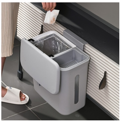 SMART 2 COMPARTMENT TRASH BIN WITH CORE WITH LID - ถังขยะติดประตูตู้ครัว - 2 WET DRY COMPARTMENT TRA