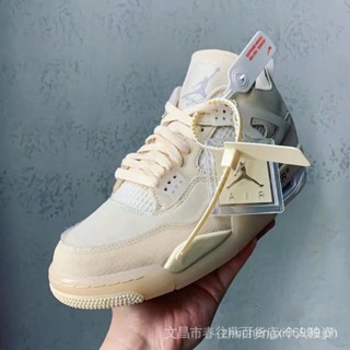 [ฟรีของขวัญ] Air Jordan 4 Off-white รองเท้าผ้าใบลําลอง ส้นเตี้ย เหมาะกับการเล่นกีฬา ENLN ZUUA