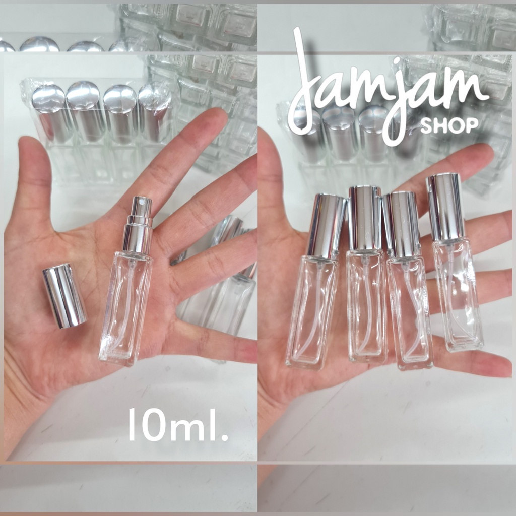 ขวดสเปรย์ขวดแก้วทรงเหลี่ยม (แก้วหนาอย่างดี) ราคาต่อ 1 ขวด ฝาสีเงิน ขวดแบ่งน้ำหอม ขวดน้ำหอม ขวดใส่น้ำหอม ขวดแก้ว พร้อมส่ง
