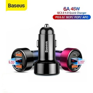 หัวชาร์จ USB ในรถยนต์ Baseus 45W car charger fast charging 3.0 USB PD3.0 Type-C is suitable for iPhone 13 12 11 Pro