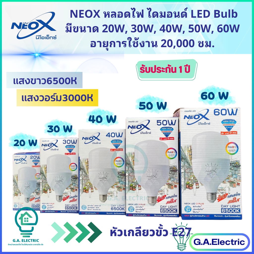 NeoX หลอดไฟ LED BULB นีโอเอ็กซ์ รุ่นไดมอนด์ มี 4 ขนาด 20W 30W 40W 50W รุ่น DIAMOND BULB มีแสงขาวและแสงเหลือง