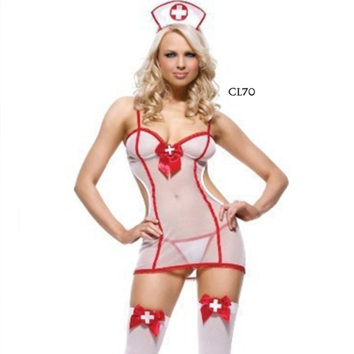 LINGERIE คอสเพลย์ COSTUME NURSE SEXY TRANSPARENT PREMIUM CL70 คุณภาพสูง