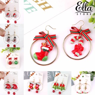 Ellastore123 ต่างหูห่วง โลหะผสม ลายสโนว์แมน คริสต์มาส สะดุดตา เรียบง่าย สําหรับเด็กผู้หญิง 1 คู่