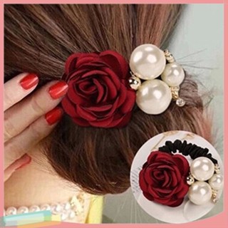 LK❈Women Satin Ribbon Rose Hairband Elastic Hair Ties Band Rope Ponytail Holder