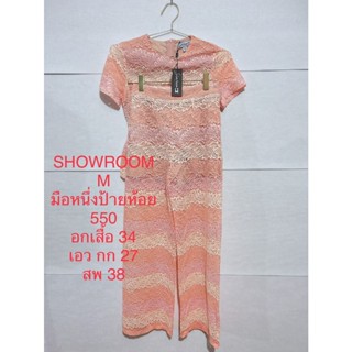 ชุดเซ็ตกางเกงขายาว สีโอรส ผ้าลูกไม้ SHOWROOM SIZE M มือหนึ่งป้ายห้อย