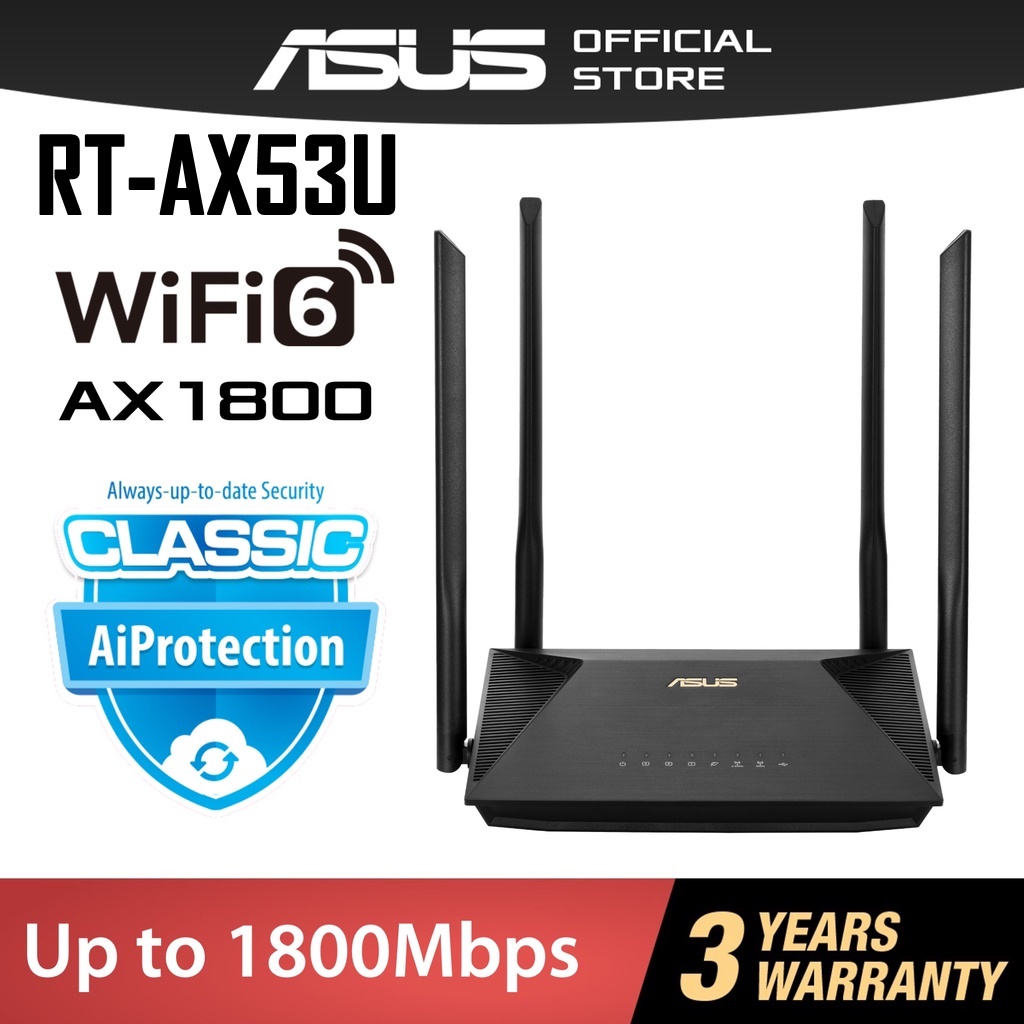 🔥ขายดีมาก🔥ASUS (RT-AX53U) Wireless AX1800 WiFi 6 Dual band Gigabit Router รองรับเทคโนโลยี MU-MIMO และ OFDMA