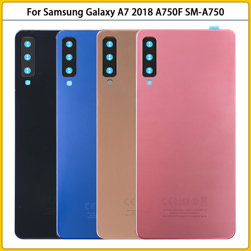 ใหม่สําหรับ Samsung Galaxy A7 2018 A750 A750F SM-A750 ฝาหลังแบตเตอรี่ A750 ด้านหลังแผงกระจกเลนส์กล้อ
